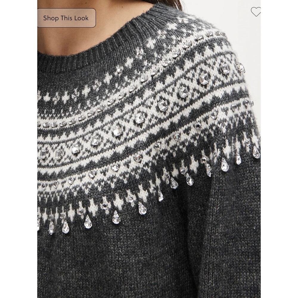 J.Crew Collection Gray Fair Isle Embellished Wool Blend Sweater Dress Sz.XL NWT - Picture 3 of 16
